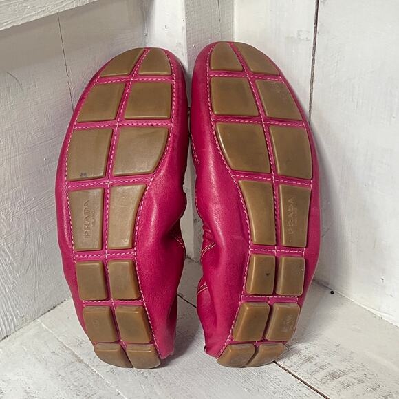 Prada Calazature Donna Leather Scrunch Driver Ballet Flats Peonia Women's 40/9.5 - Picture 5 of 5